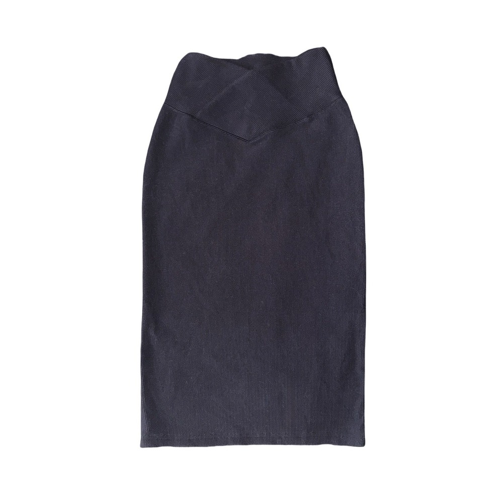 Buffbunny Black Sphynx Bodycon Ribbed Midi Pencil Skirt V Waist Ladies Size Med